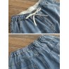 Cute Cartoon Girl Patchwork Embroidery Distressed Elastic Waist Denim