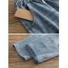 Cute Cartoon Girl Patchwork Embroidery Distressed Elastic Waist Denim