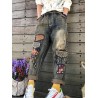 Robot Embroidered Patchwork Ripped Women Denim