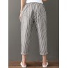 Buttons Stripe Elastic Waist Pockets Casual Harem Pants