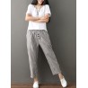 Buttons Stripe Elastic Waist Pockets Casual Harem Pants