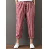 Buttons Stripe Elastic Waist Pockets Casual Harem Pants