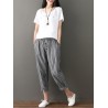 Buttons Stripe Elastic Waist Pockets Casual Harem Pants