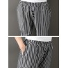 Buttons Stripe Elastic Waist Pockets Casual Harem Pants