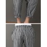 Buttons Stripe Elastic Waist Pockets Casual Harem Pants