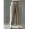 Pure Color Wide Leg Pockets Elastic Waist Casual Pants