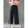 Pure Color Wide Leg Pockets Elastic Waist Casual Pants