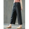 Pure Color Wide Leg Pockets Elastic Waist Casual Pants