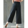 Pure Color Wide Leg Pockets Elastic Waist Casual Pants