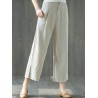 Pure Color Wide Leg Pockets Elastic Waist Casual Pants