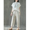 Pure Color Wide Leg Pockets Elastic Waist Casual Pants