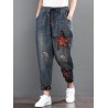 Harem Patchwork Stars Elastic Waist Denim