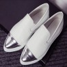 Women Ladies Flats Vintage PU Leather Loafers Pointed Toe Silver Metal Design