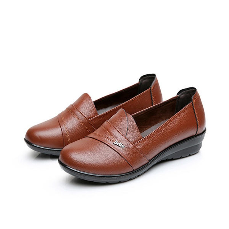 Leather Casual Shoes Soft Solt Slip On Flats Loafers For Women