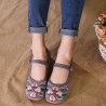 Women Casual Embroidery Lace Up Flower Flat Loafers