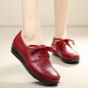 Large Size Pure Color Soft Leather Lace Up Round Toe Flat Loafer Shoes