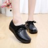 Large Size Pure Color Soft Leather Lace Up Round Toe Flat Loafer Shoes