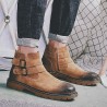 Men Casual Comfy Buckle Side Zipper Genuine Leather Ankle Boots