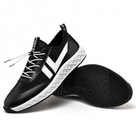 Men Mesh Leather Splicing Breathable Slip Resistant Sport Casual Running Sneakers