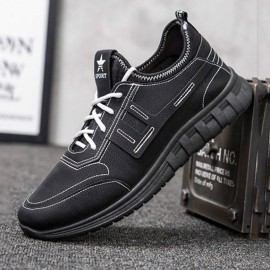 Men PU Leather Splicing Sport Soft Casual Running Sneakers