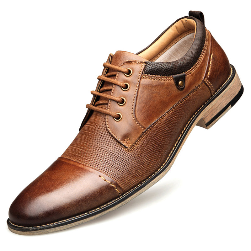 Men Retro Color Genuine Leather Slip Resistant Large Size Formal Shoes