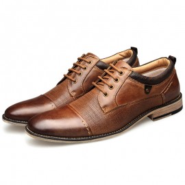 Men Retro Color Genuine Leather Slip Resistant Large Size Formal Shoes