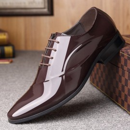 Men Stylish Patent Leather Pointed Toe Lace Up Business Dress Shoes