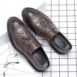 Men Carved Microfiber Leather Non-slip Slip On Brogue Casual Formal Shoes