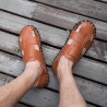 Men Soft Cow Leather Hand Stitching Casual Shoes Hollow Out Sandals