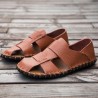 Men Soft Cow Leather Hand Stitching Casual Shoes Hollow Out Sandals