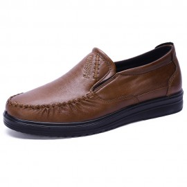 Men Hand Stitching Leather Splicing Slip On Soft Casual Shoes