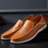 Men Hole Leather Breathable Slip Resistant Casual Driving Loafers