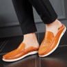 Men Hole Leather Breathable Slip Resistant Casual Driving Loafers