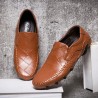 Large Size Men Hand Stitching Leather Non-slip Slip On Casual Driving Shoes