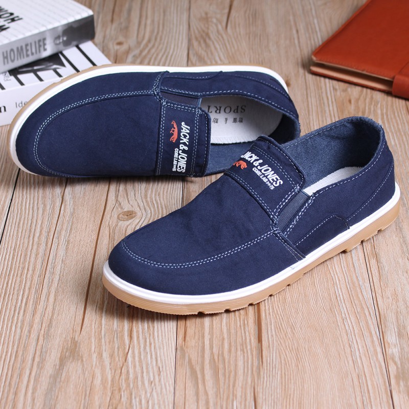 Men Pure Color Canvas Slip Resistant Slip On Soft Casual Shoes