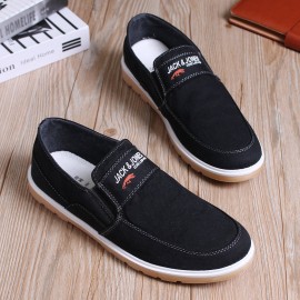 Men Pure Color Canvas Slip Resistant Slip On Soft Casual Shoes