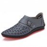 Men Leather Mesh Breathable Metal Buckle Slip Resistant Casual Shoes