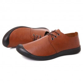 Men Pure Color Leather Anti-colision Soft Outdoor Casual Shoes