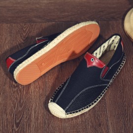 Men Linen Color Blocking Flat Sli On Breathable Espadrilles