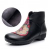 Plus Size Women Folkways Warm Genuine Leather Flowers Zippers Ankle Boots