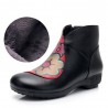 Plus Size Women Folkways Warm Genuine Leather Flowers Zippers Ankle Boots