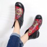 Plus Size Women Folkways Warm Genuine Leather Flowers Zippers Ankle Boots