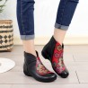 Plus Size Women Folkways Warm Genuine Leather Flowers Zippers Ankle Boots