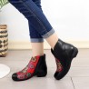 Plus Size Women Folkways Warm Genuine Leather Flowers Zippers Ankle Boots