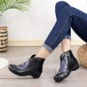 Plus Size Women Folkways Warm Genuine Leather Flowers Zippers Ankle Boots