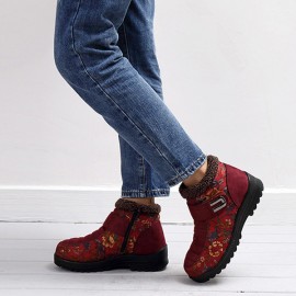 Flower Hook Loop Metal Ankle Warm Retro Platform Boots