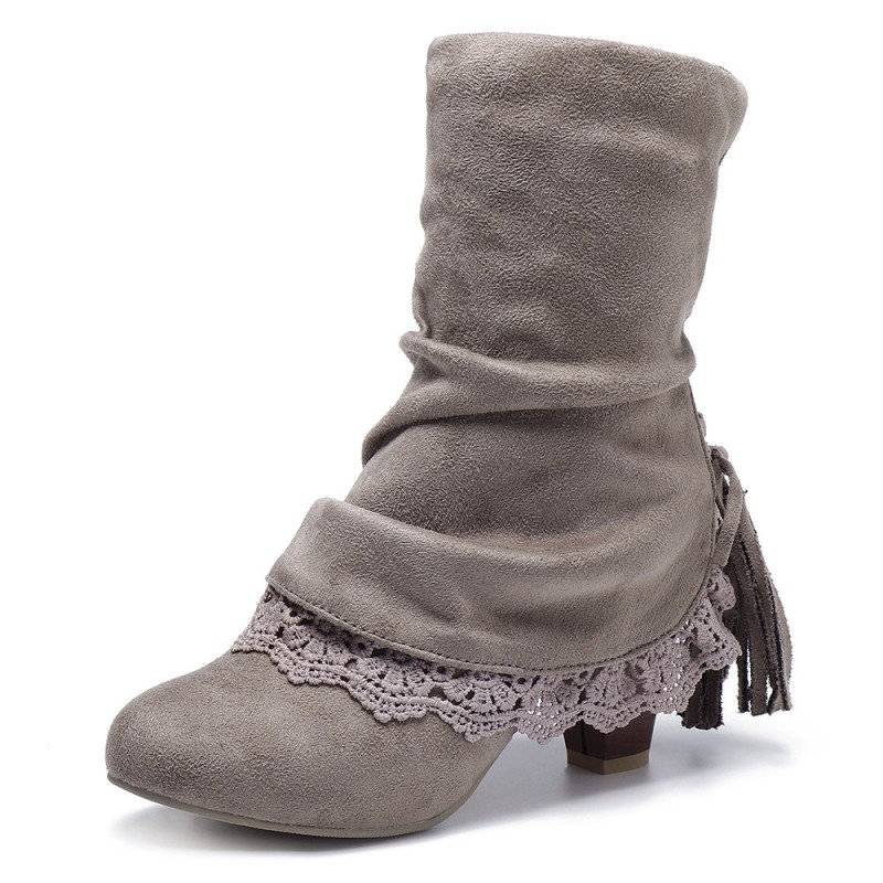 Laciness Chunky Heel Lace Up Short Boots