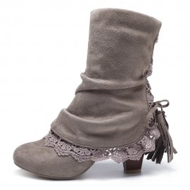 Laciness Chunky Heel Lace Up Short Boots