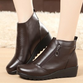 Large Size Genuine Leather Warm Lining Zipper Ankle Boots