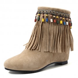 Large Size Women Casual Bohemia Beading Tassel Heigth Increasing Zipper Boots